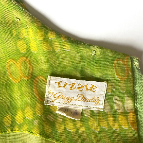 60s Mini Dress Bow Tie Design Lime Green Vintage Minidress Sleeveless Lime Green - Picture 6 of 8